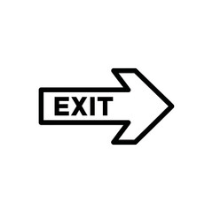 Black outline graphic of a right-pointing arrow with the word EXIT inside a rectangular box.