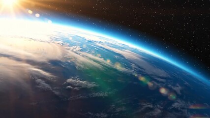 Cinematic Earth with Protective Ozone Layer Deflecting Solar Radiation - Environmental Science, Climate Protection Animation