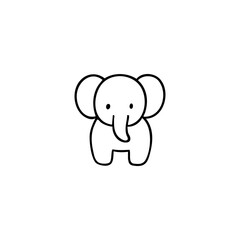 Simple black outline drawing of a cute elephant