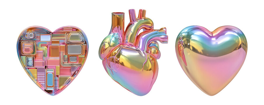 Colorful Heart Shapes in Various Styles with Isolated Transparent Background