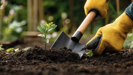Gardening hands plant a seedling