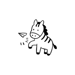 Cute zebra with a paper airplane
