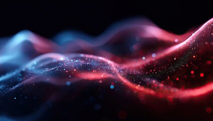 Abstract digital wave pattern with glowing particles