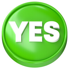 3D green round button text yes symbol illustration
