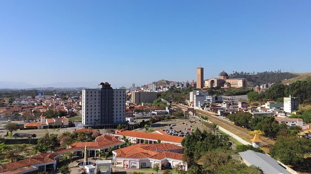 Aerial view of Aparecida city with the Basilica in the background, the Catholic capital of Brazil.