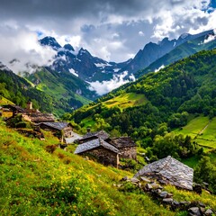 Alpine village nestled in a valley (1)