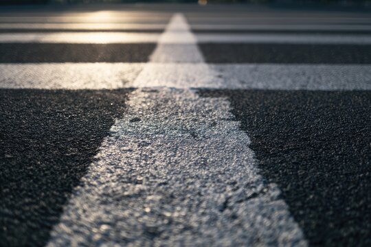Close-up view of white lines on asphalt