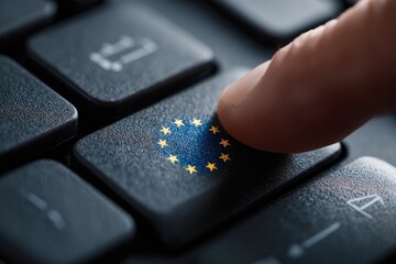 Finger presses a computer key with the EU flag (2)