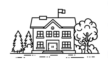 Fototapeta premium School building coloring page