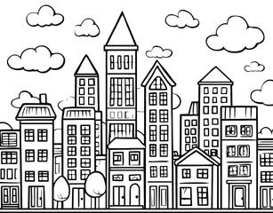 Obraz premium City buildings coloring page