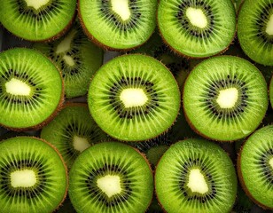 Sliced Kiwis Close Up, Vibrant Green Fruit Background