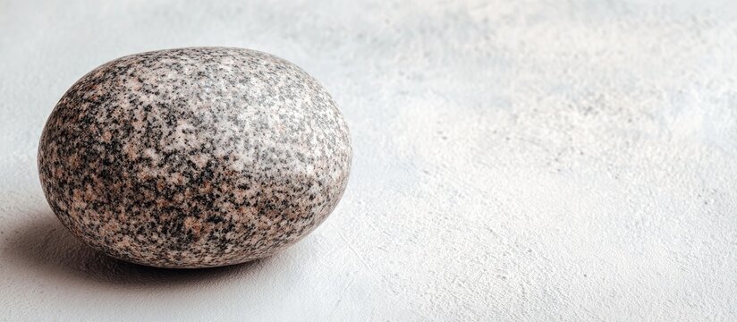 Smooth, speckled stone on a light surface - Powered by Adobe