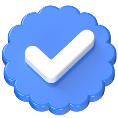 3D blue verification badge check mark approved icon illustration
