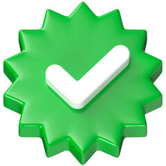 3D green verification badge check mark approved icon illustration