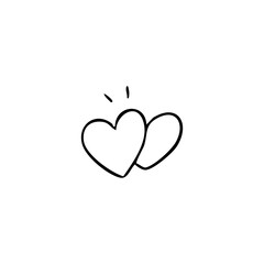 Two overlapping hearts in simple line art style, with a small explosion effect above