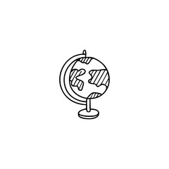 Hand-drawn black line art of a globe on a stand