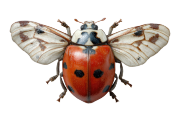 A detailed close-up of a ladybug with its wings spread, showcasing intricate details. background removed