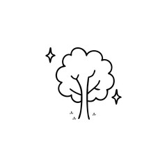 Simple black line drawing of a stylized tree with stylized stars