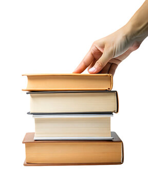 Hand stacking books on a cutout png reading learning isolated on a transparent background