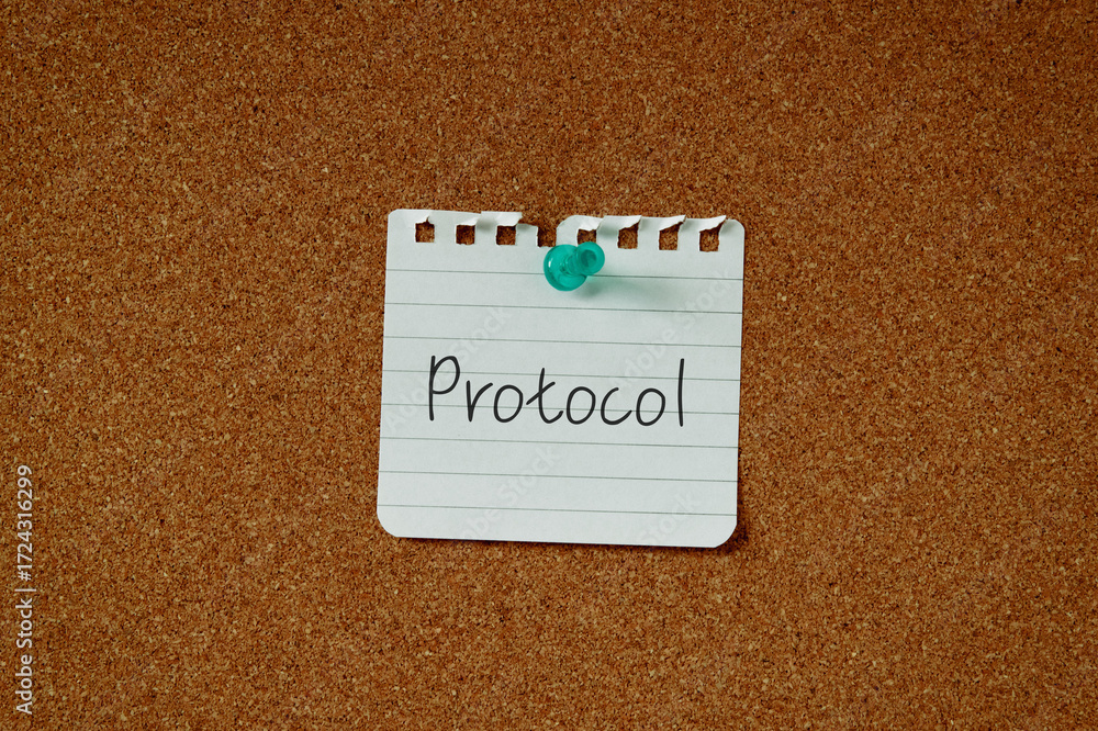 Poster there is a piece of paper with the word protocol. it is as an eye-catching image.