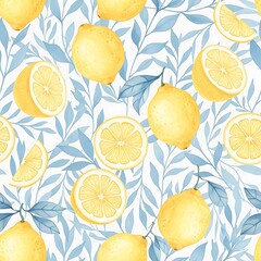Fresh Lemon Pattern with Leaves.