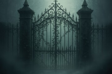 [gothic gate with vine-wrapped bars and mist mobile wallpaper]