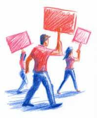 protest art: protestors carrying blank red signs (add your own text)