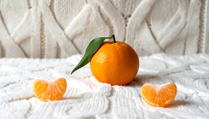 Orange fruit on white knit fabric