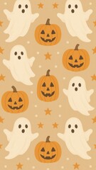 [ghosts and pumpkins in symmetrical layout mobile wallpaper]