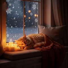 Cozy Winter Cat Nap by the Window.
