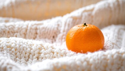 Orange on a white knitted blanket
