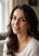 Smiling Woman Portrait, Close-up, Friendly Face, Natural Light.