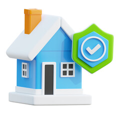 3D Render of Blue House with Security Shield