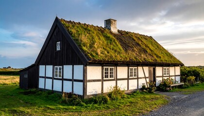 Fototapeta premium Traditional countryside cottage with grassy roof