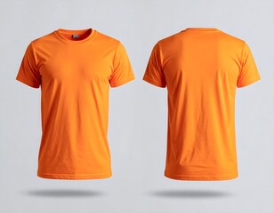 Orange t-shirt mockup, front and back view
