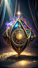 Floating Alchemy Cube in Sacred Grid. Astral Geometry. Generated Image