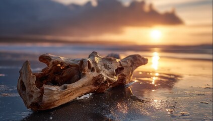 Driftwood on a beach at sunset (1)