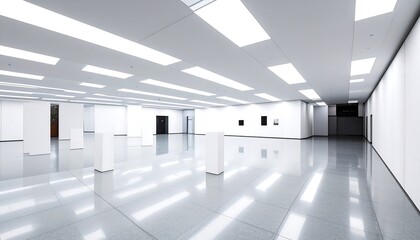 Empty white gallery, bright lights