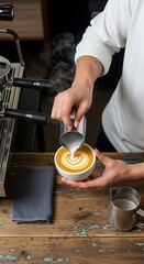 Barista Making Latte Art.