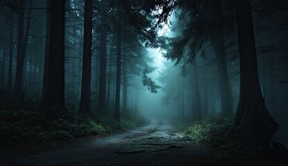 Fototapeta premium Misty forest path at twilight