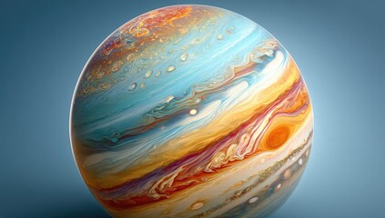 A vibrant, colorful sphere displays intricate patterns and swirling textures, reminiscent of a celestial body.