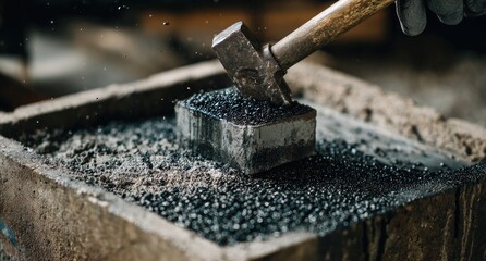 Metal block being hammered