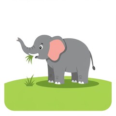 Obraz premium Elephant eating leaves with trunk. Wild animal standing in nature. Flat vector illustration isolated on white background. Perfect for wildlife, safari, and jungle concepts.
