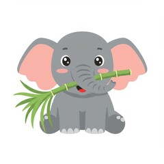 Fototapeta premium Elephant eating leaves with trunk. Wild animal standing in nature. Flat vector illustration isolated on white background. Perfect for wildlife, safari, and jungle concepts.