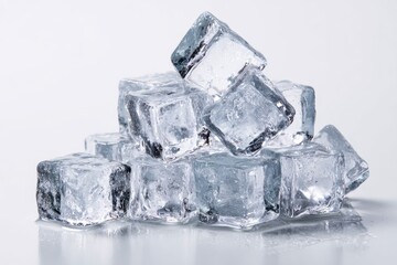 Ice cubes clustered on a light background