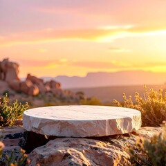 Empty white stone pedestal at sunset