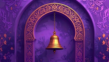 Ornate archway with hanging bell.  Intricate designs