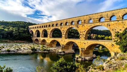 Ancient stone bridge spanning a river valley