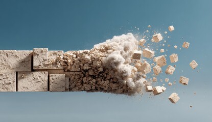 Beige blocks exploding