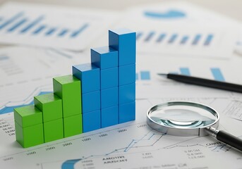 Fototapeta premium Bar chart showing financial growth and analysis tools